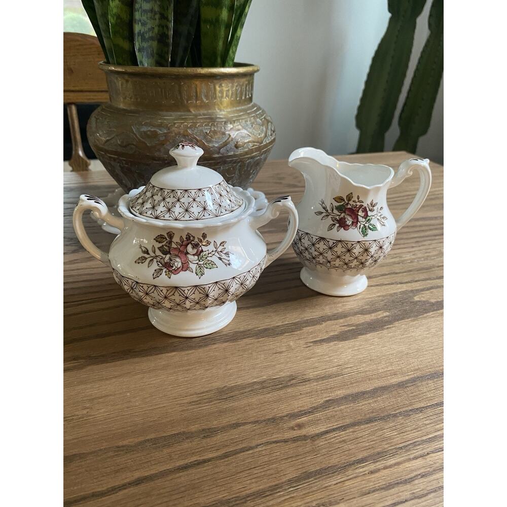 Vintage J&G Meakin England Florentine Cream And Sugar Bowl With Lid Cottagecore